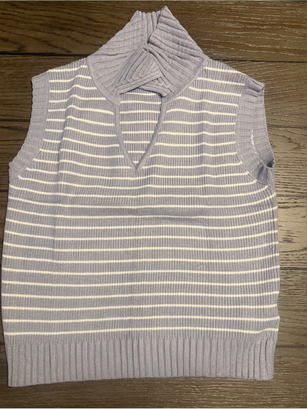 Sleeveless Gray Striped Knit Tank Top